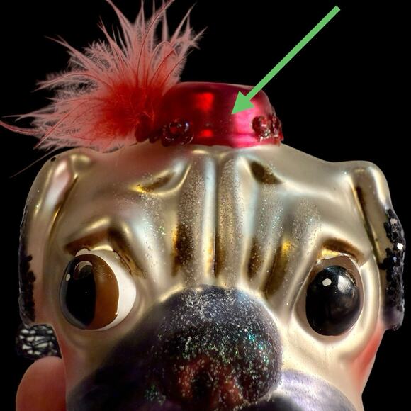 VTG Robert Stanley Anthropomorphic Blown Glass Pug Dog Christmas Ornament No Box - Picture 8 of 16